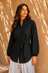 Botanica Embroidered Wrap Shirt - Black