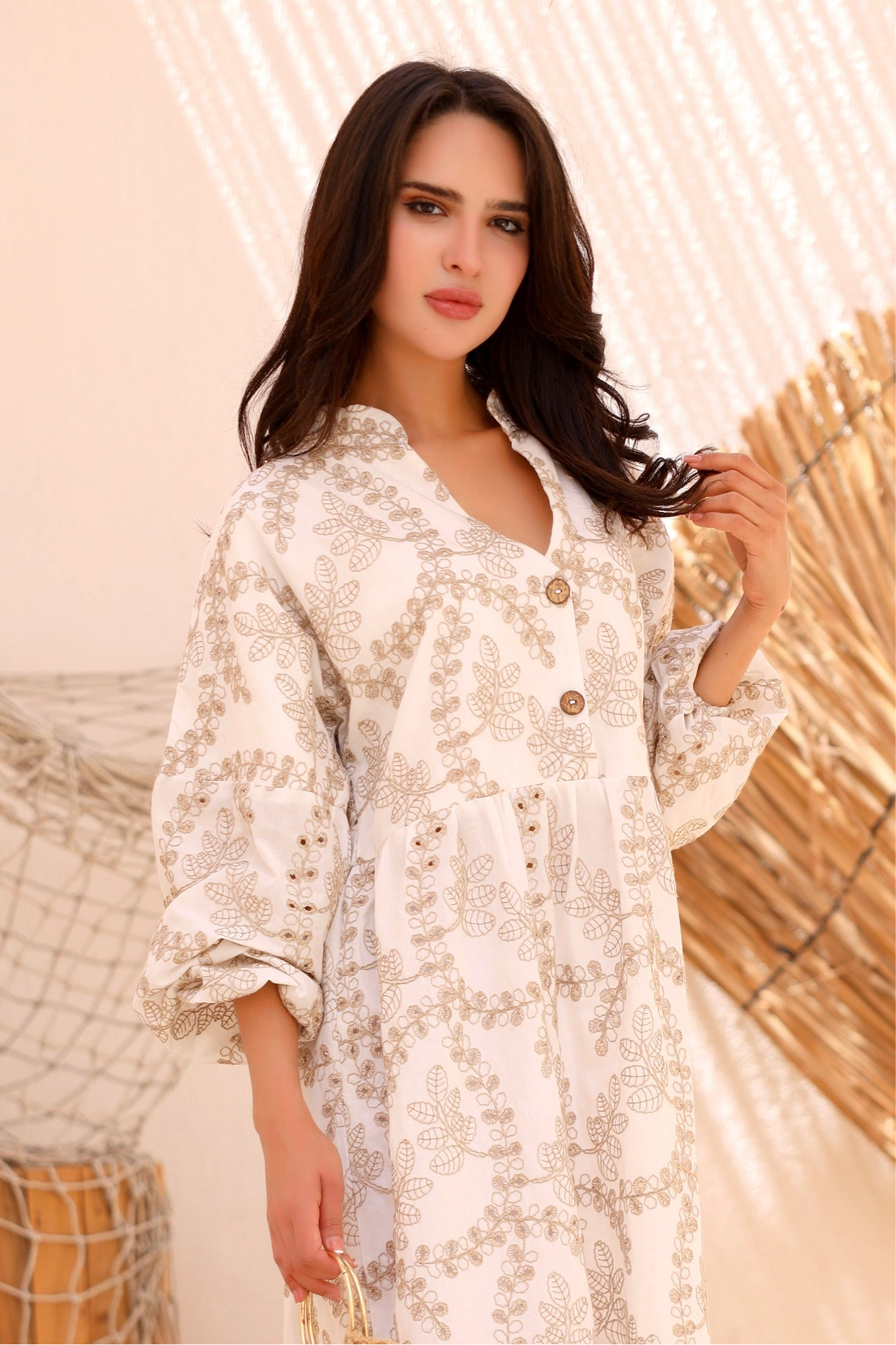 Isla Embroidered Dress – White