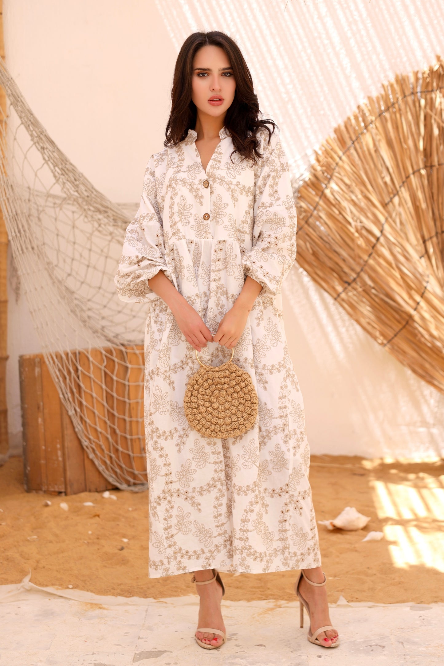 Isla Embroidered Dress – White