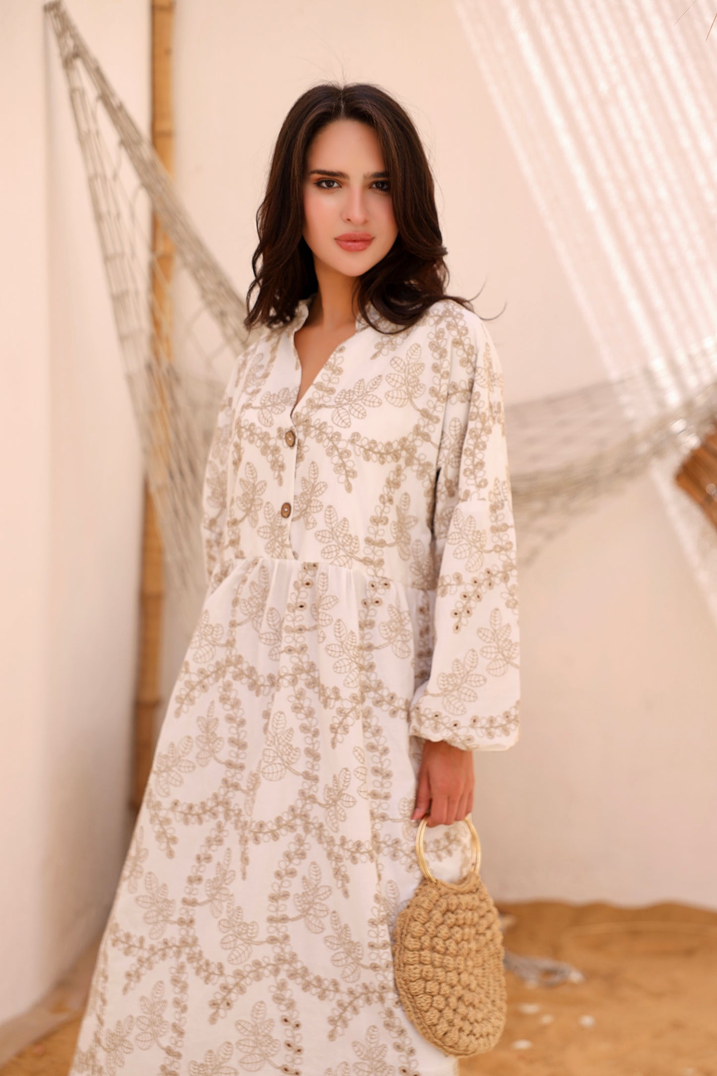 Isla Embroidered Dress – White