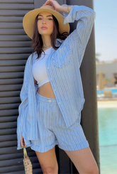Seabreeze Striped Linen Set - Blue
