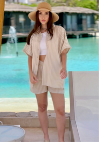 Sunkissed Striped Linen Set - Sand Beige