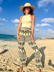 Beige Boho Wide Leg Pants