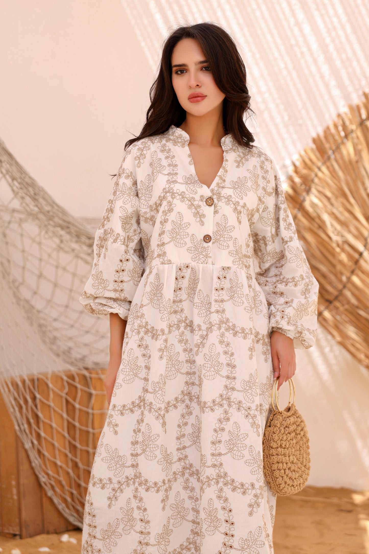 Isla Embroidered Dress – White