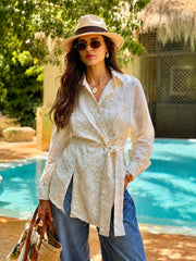 Botanical Whisper Wrap Shirt - Ivory