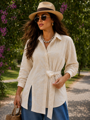 Botanical Whisper Wrap Shirt - Beige