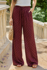 Burgundy Polka Satin Pants