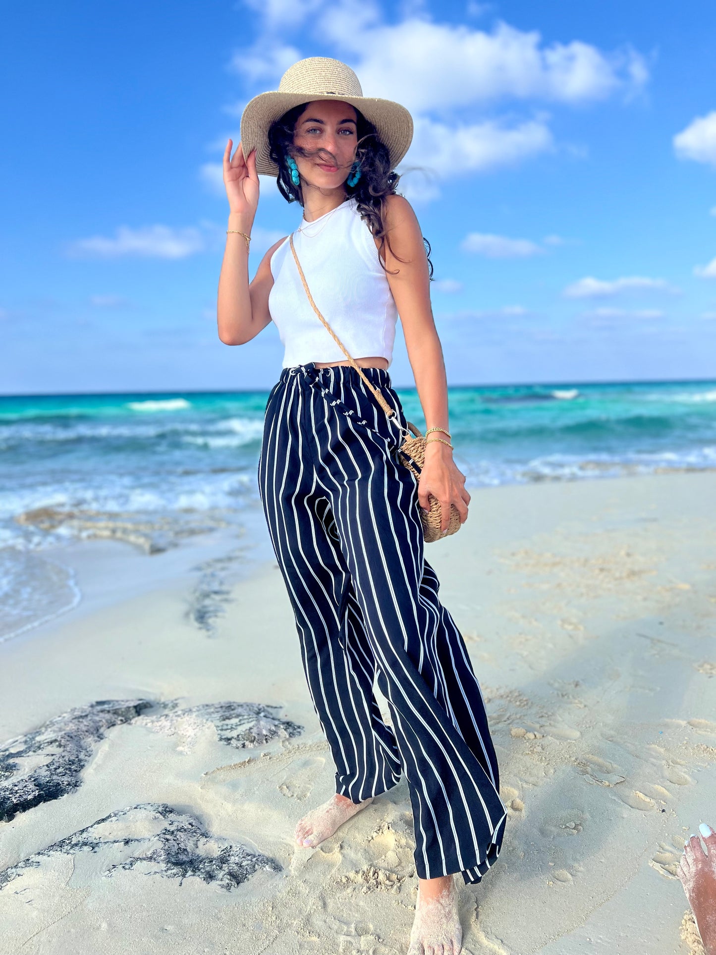 Black Striped Wide Leg Pants