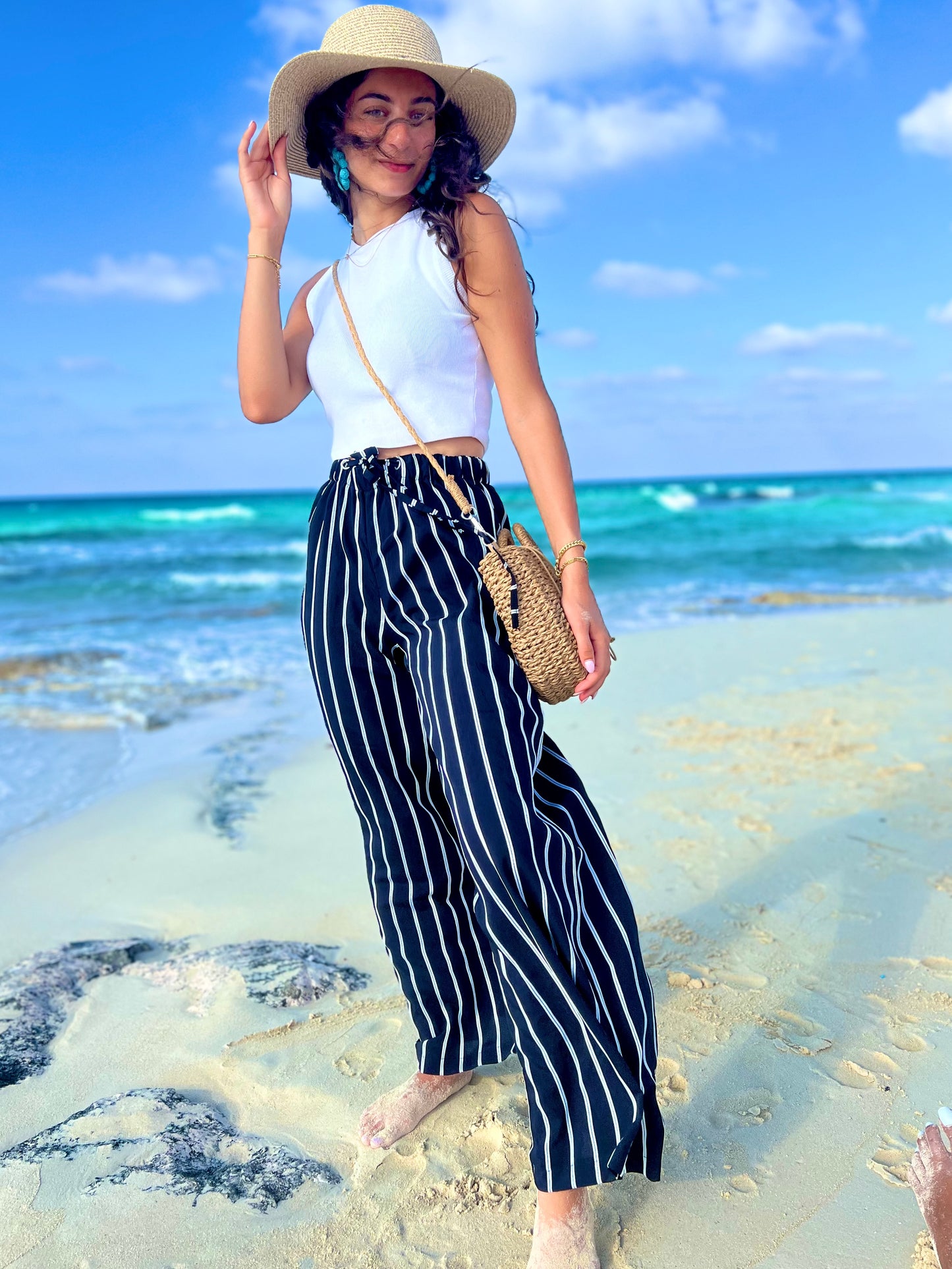 Black Striped Wide Leg Pants