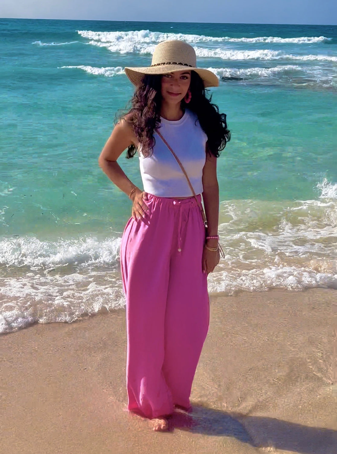 Pink Wide Leg Linen Pants