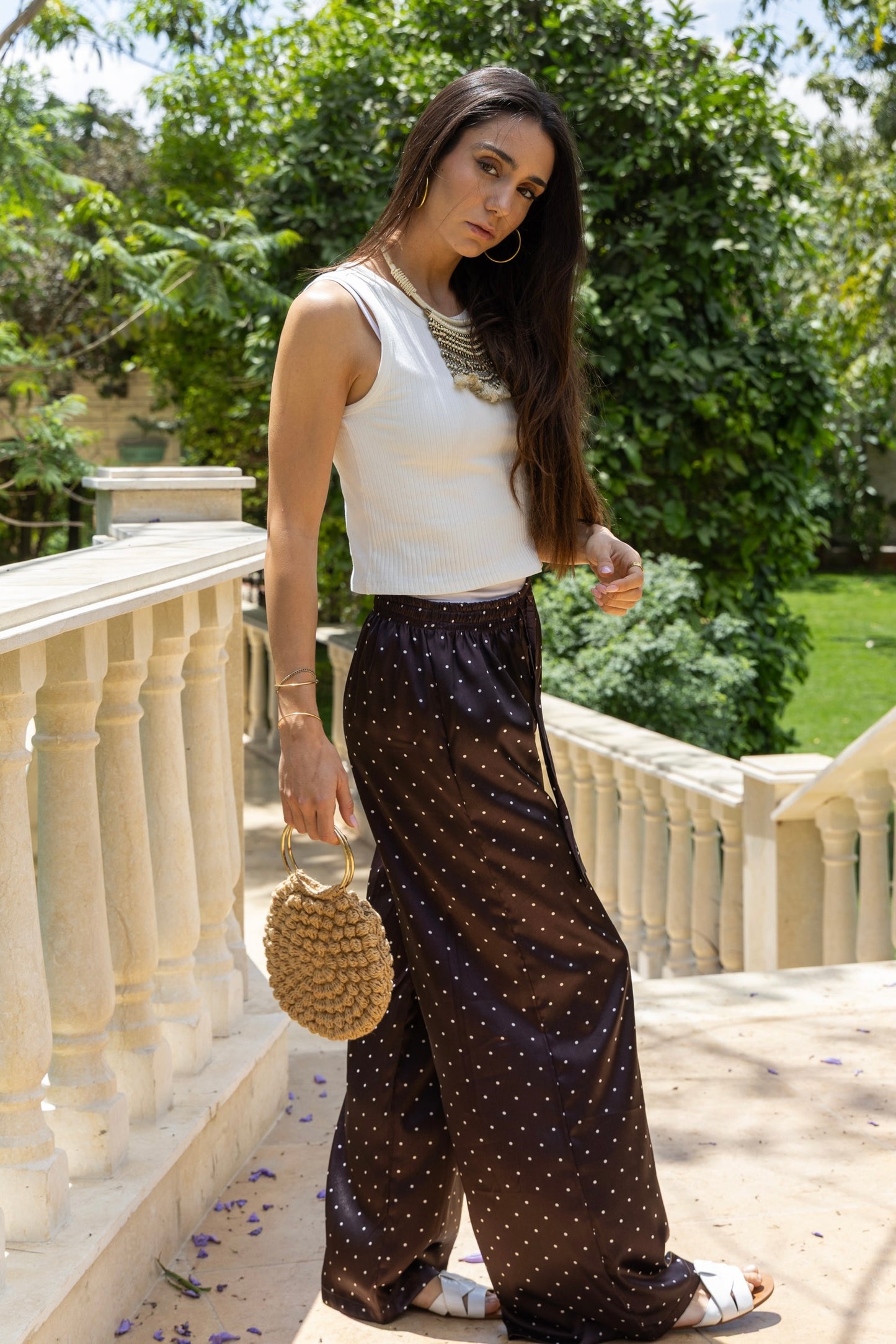 Mocha Polka Satin Pants