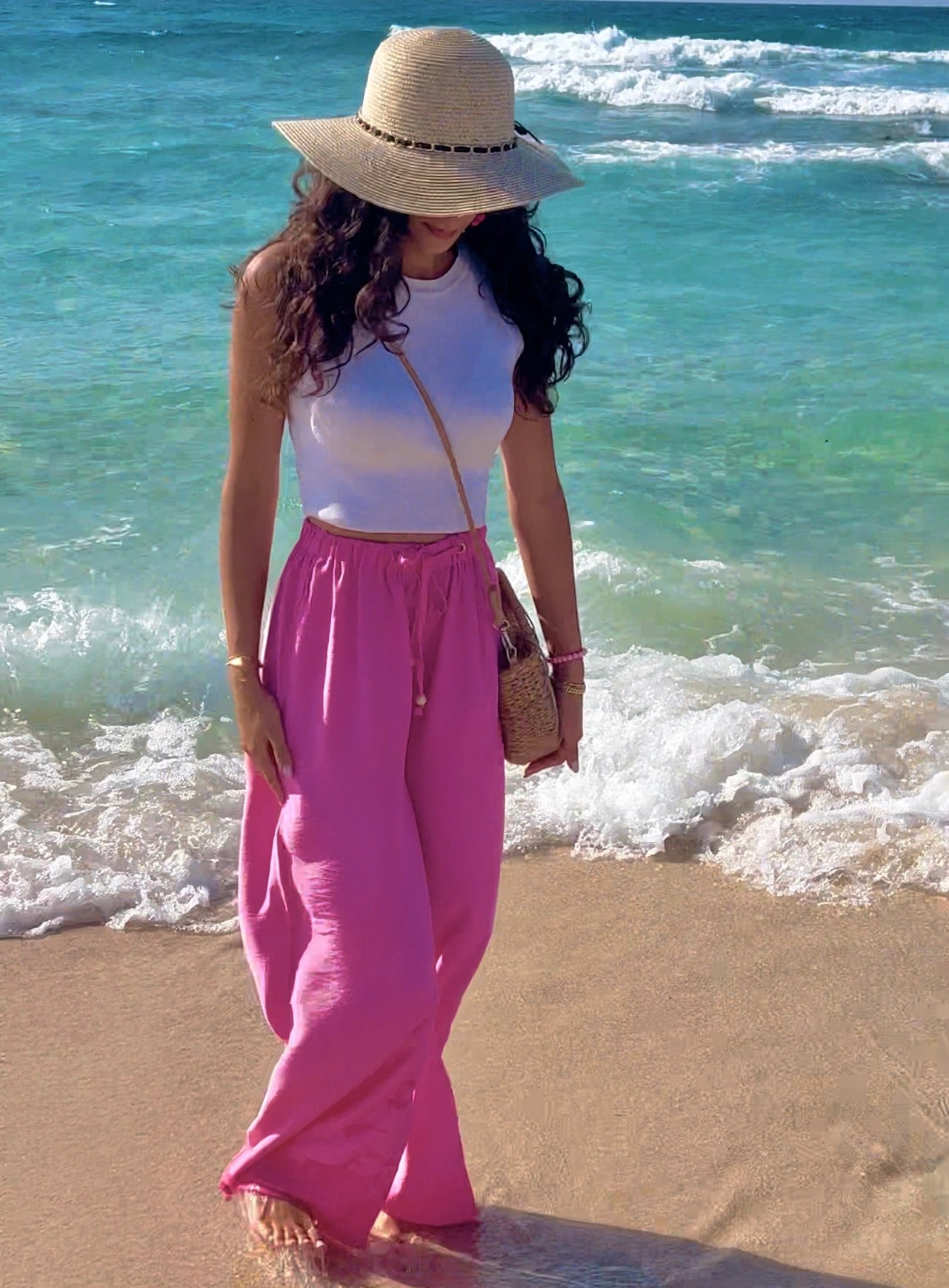 Pink Wide Leg Linen Pants