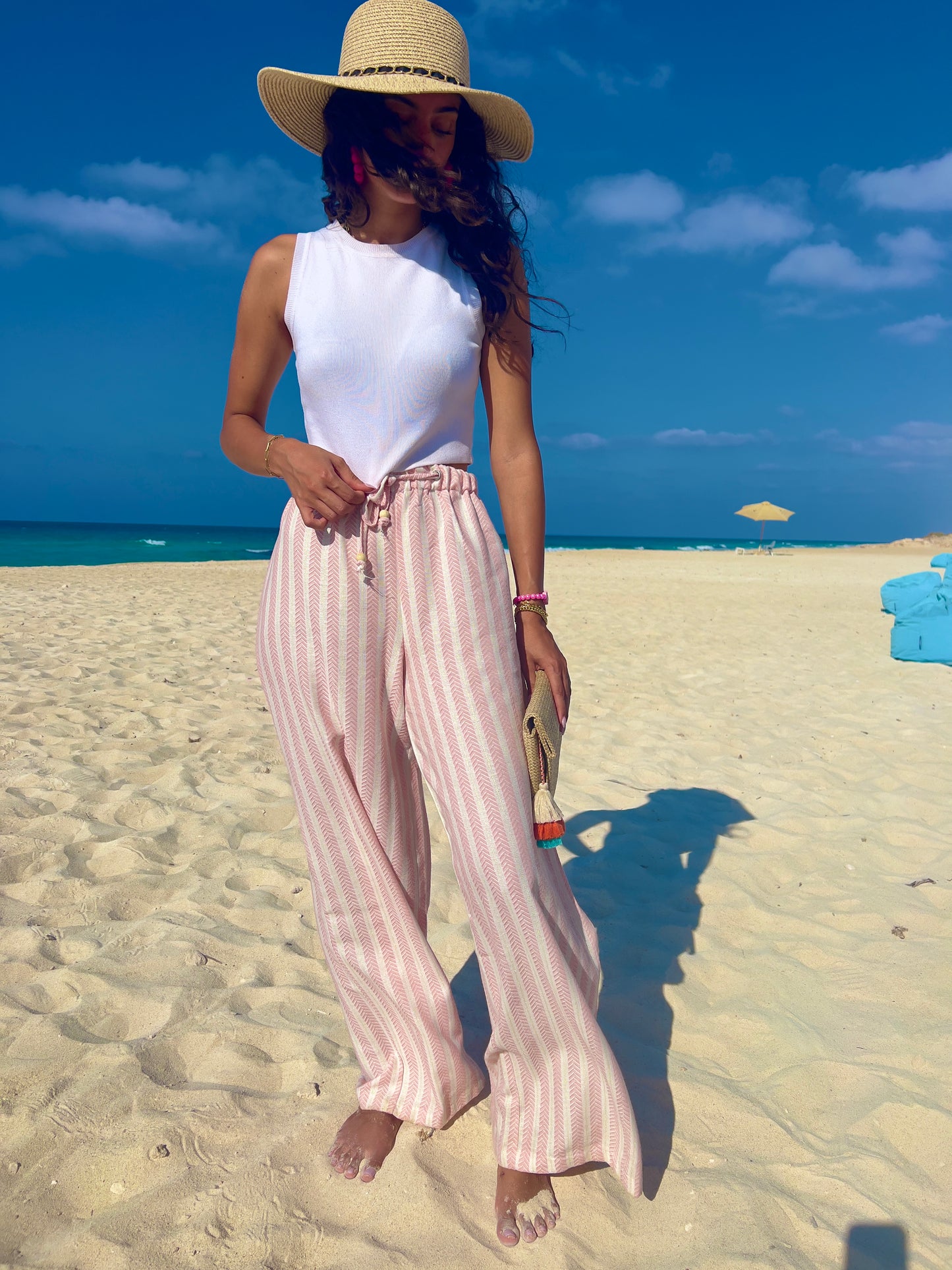 Pink Striped Wide Leg Pants