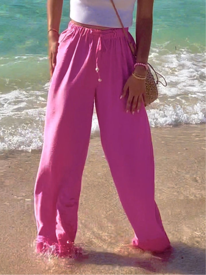 Pink Wide Leg Linen Pants