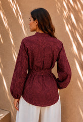 Botanica Embroidered Wrap Shirt - Bordeaux