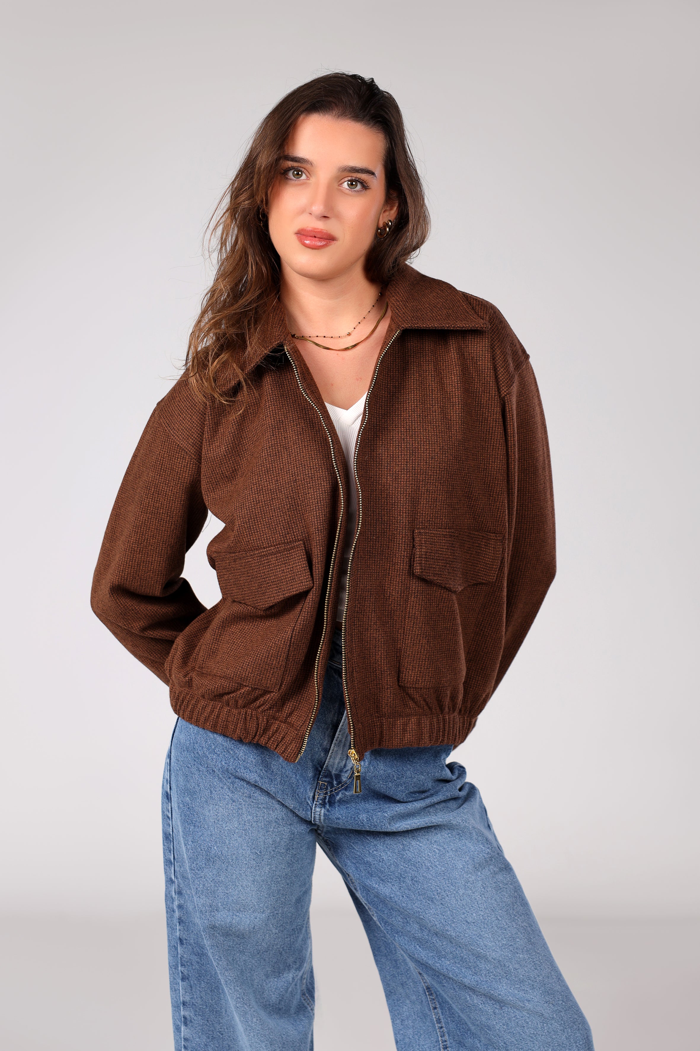Woolen Zipper Jacket - Brown