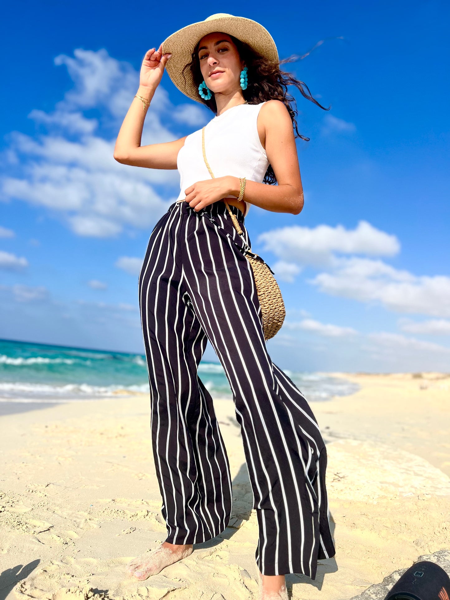 Black Striped Wide Leg Pants