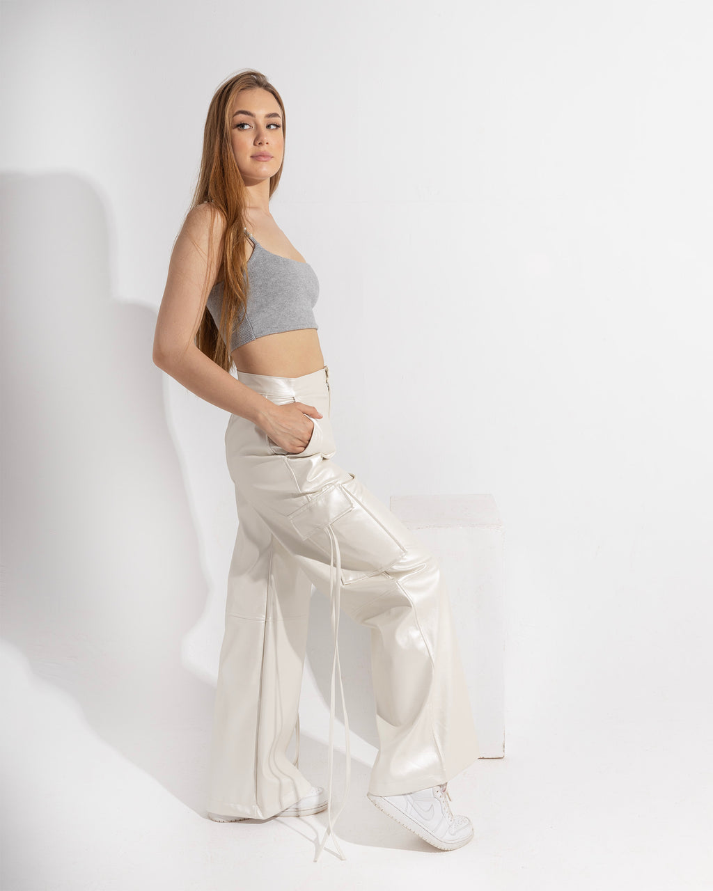 Pearl Leather Cargo Pants