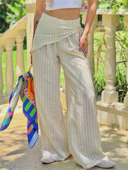 Sand Beige Stripe Wrap Pants