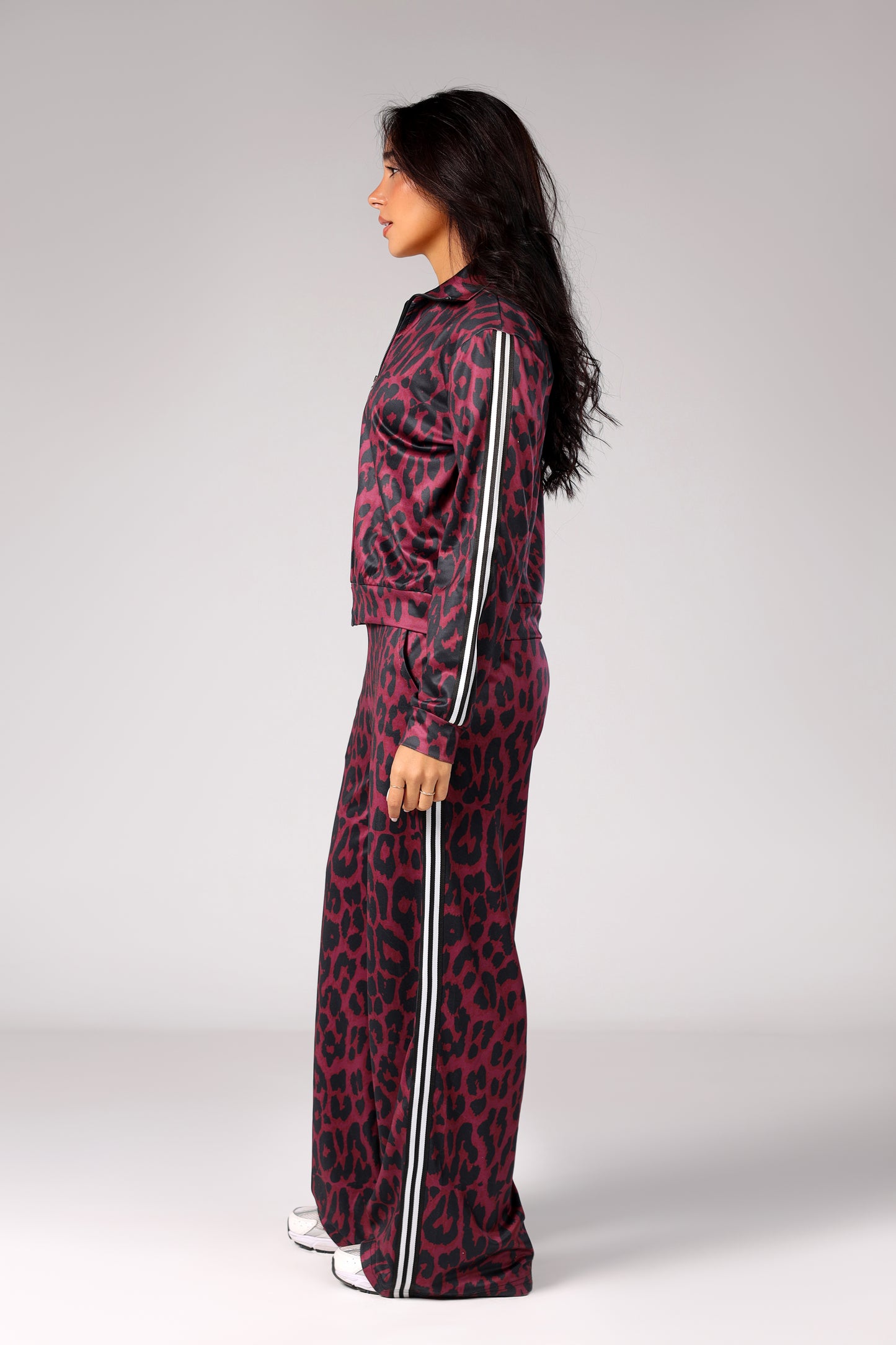 Zip-up Leopard Set - Burgundy