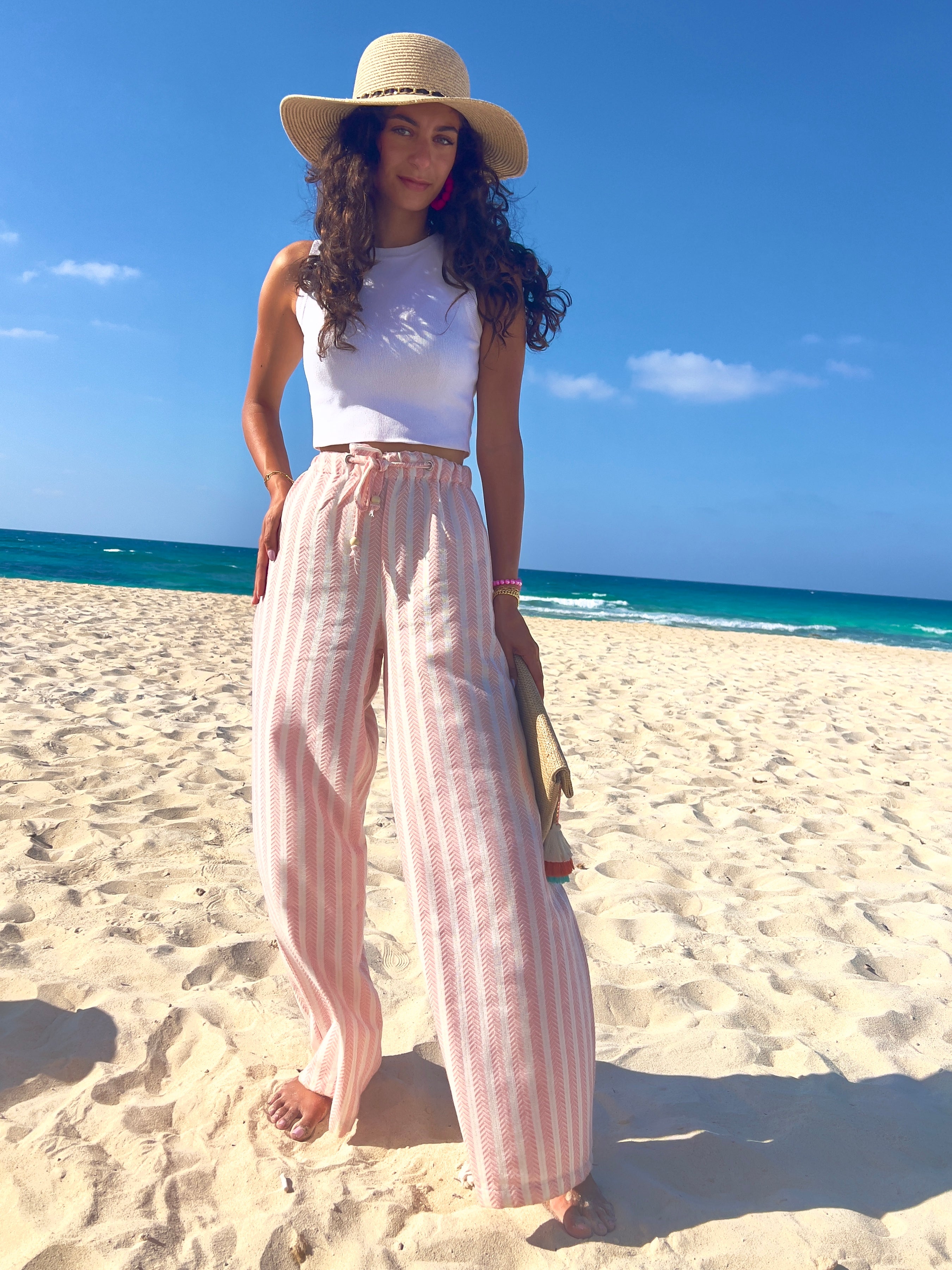 Pink Striped Wide Leg Pants