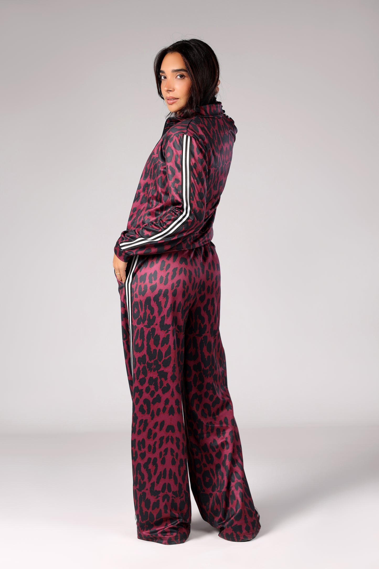 Zip-up Leopard Set - Burgundy