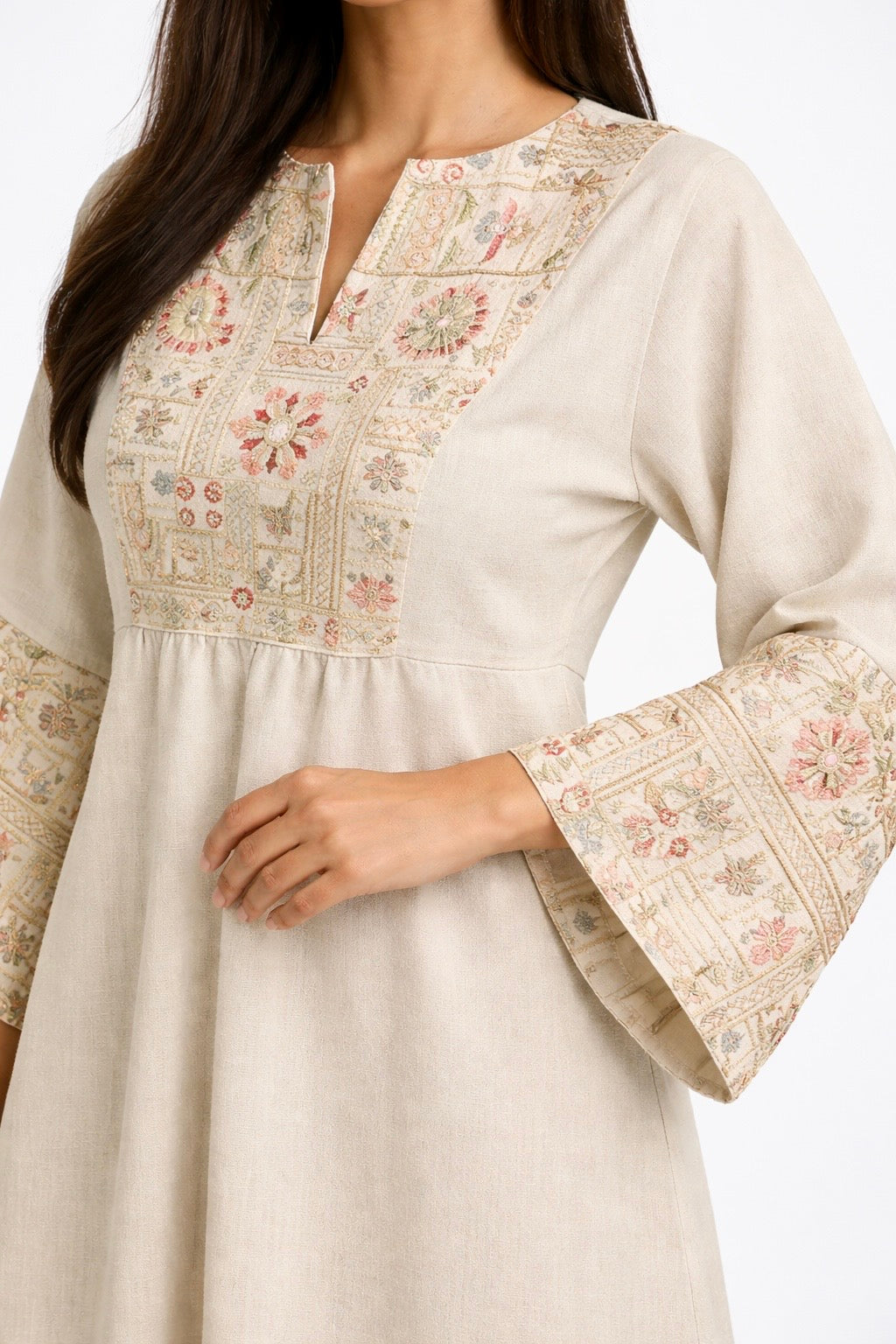 Linen Dress - Indian embroidery