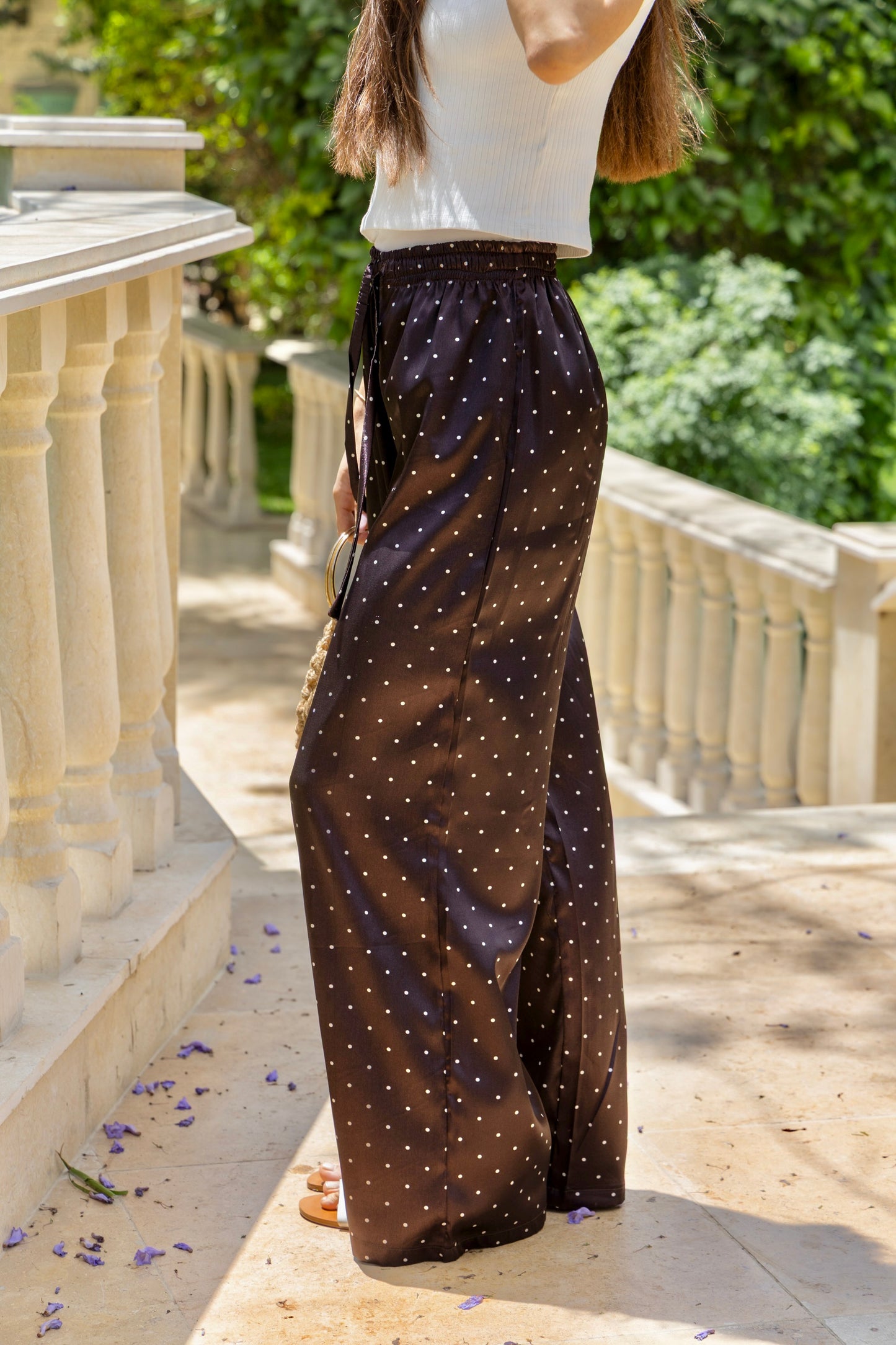 Mocha Polka Satin Pants