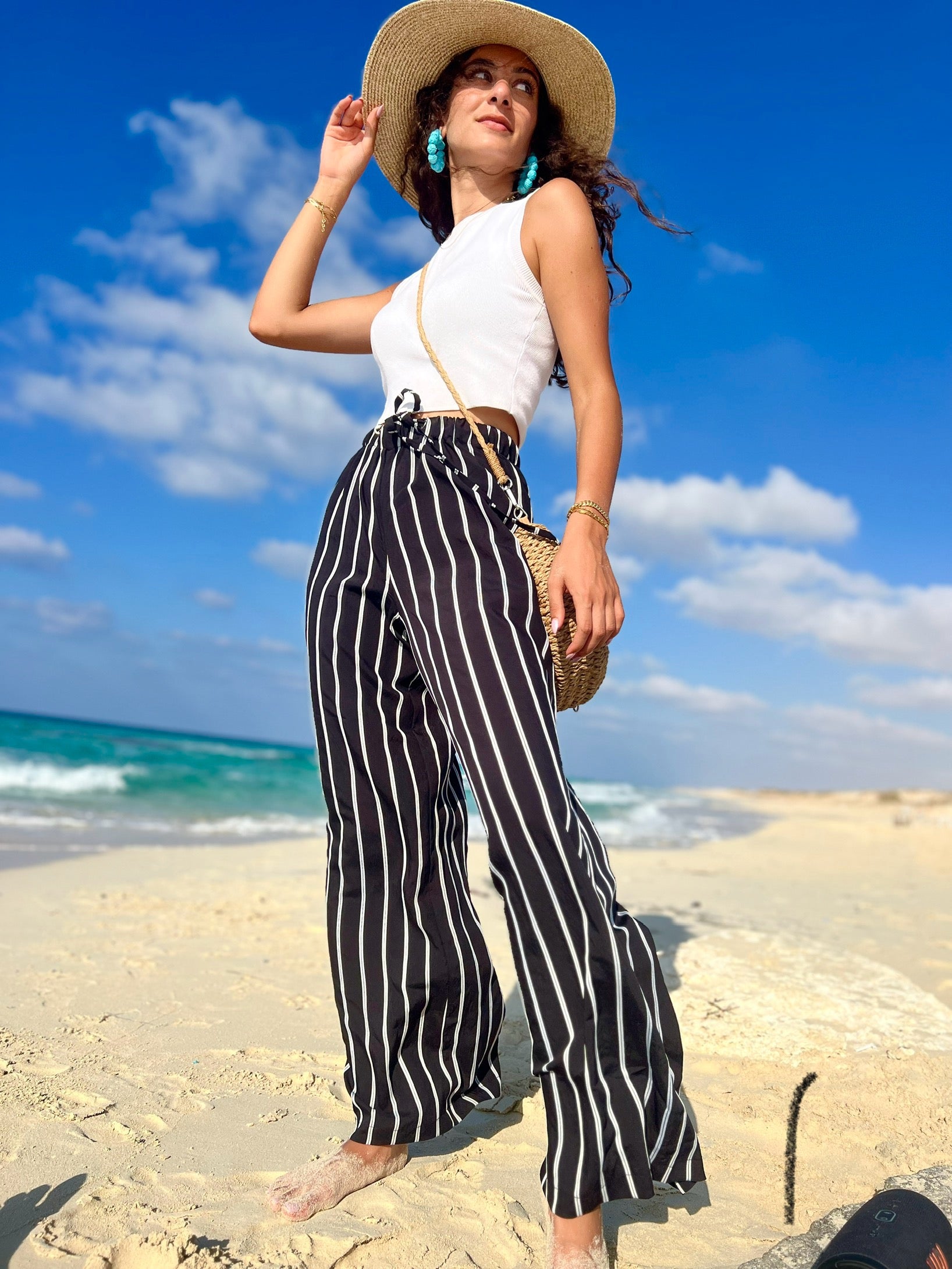 Black Striped Wide Leg Pants