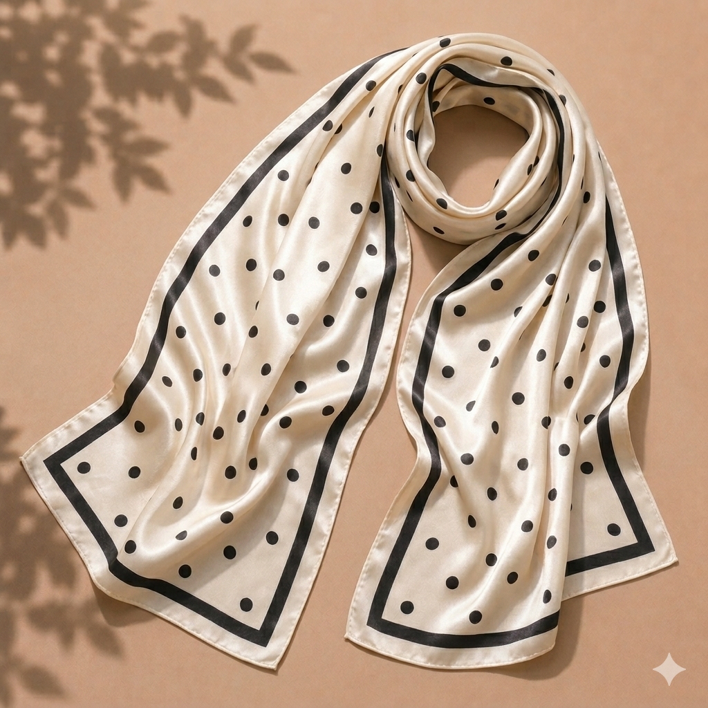 Ivory Dot Silky Scarf (Rectangular)