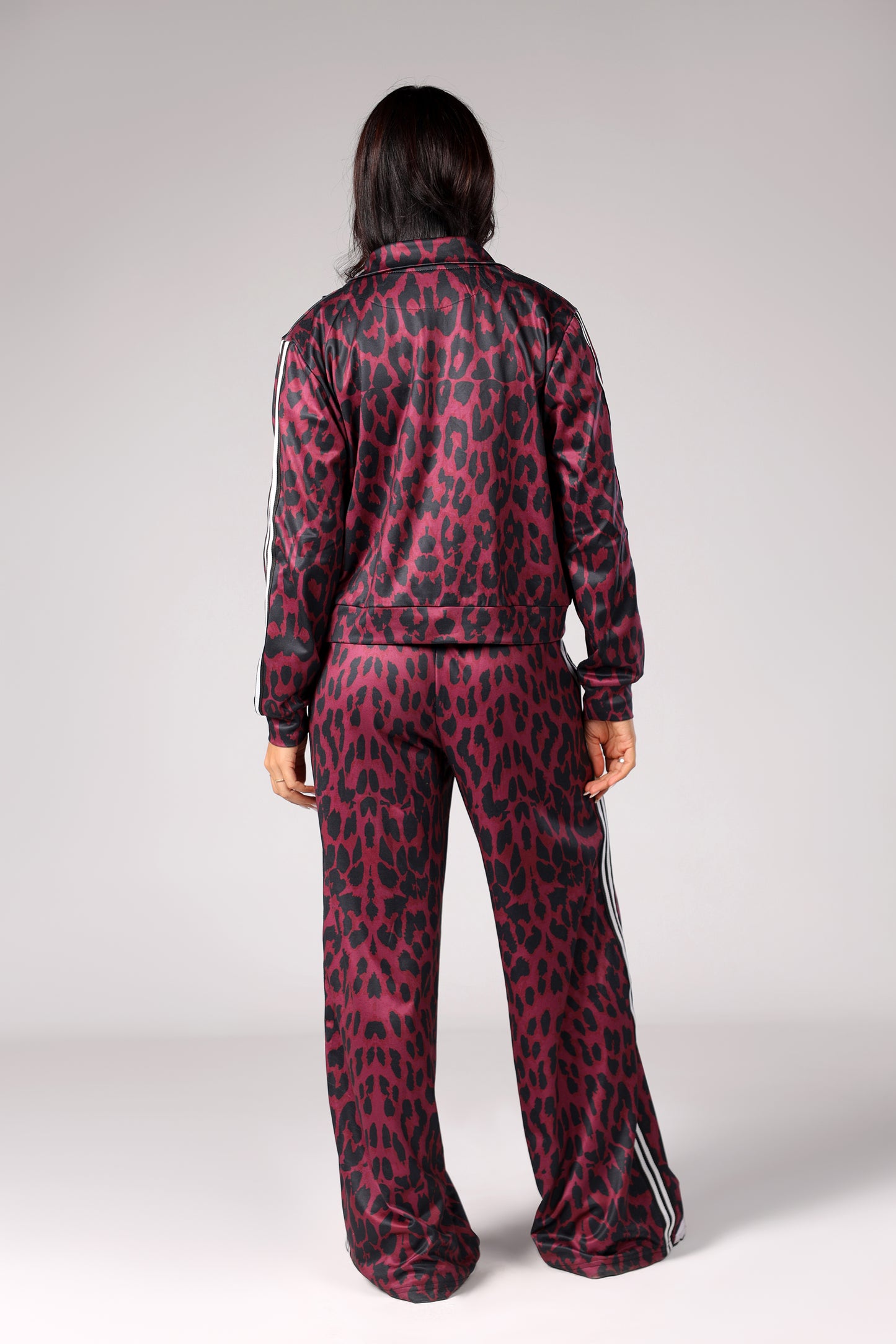 Zip-up Leopard Set - Burgundy