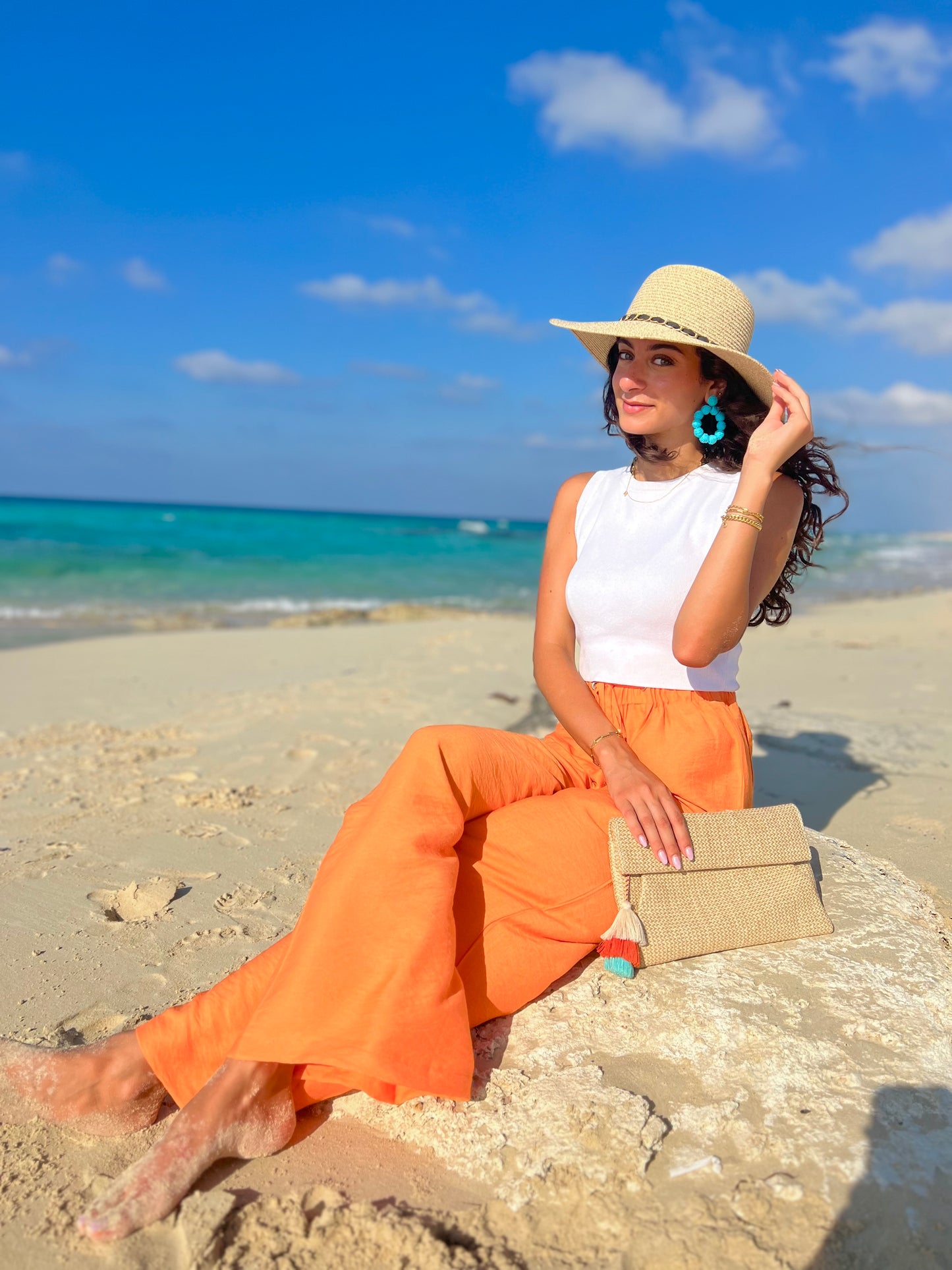 Orange Wide Leg Linen Pants