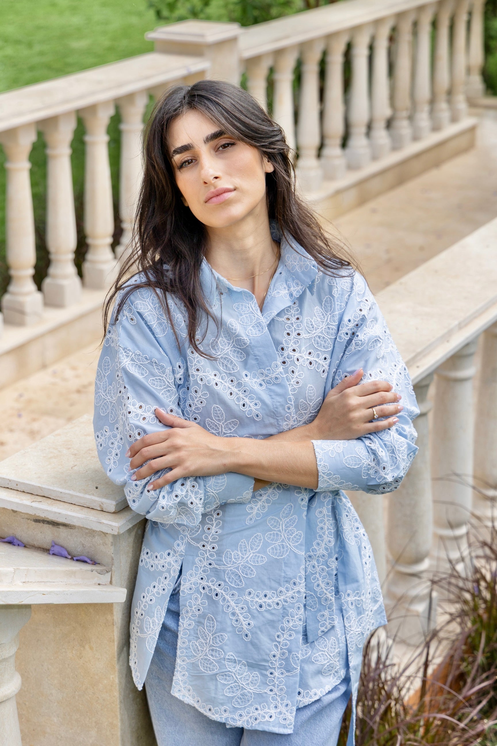 Skyline Embroidery Shirt - Light Blue