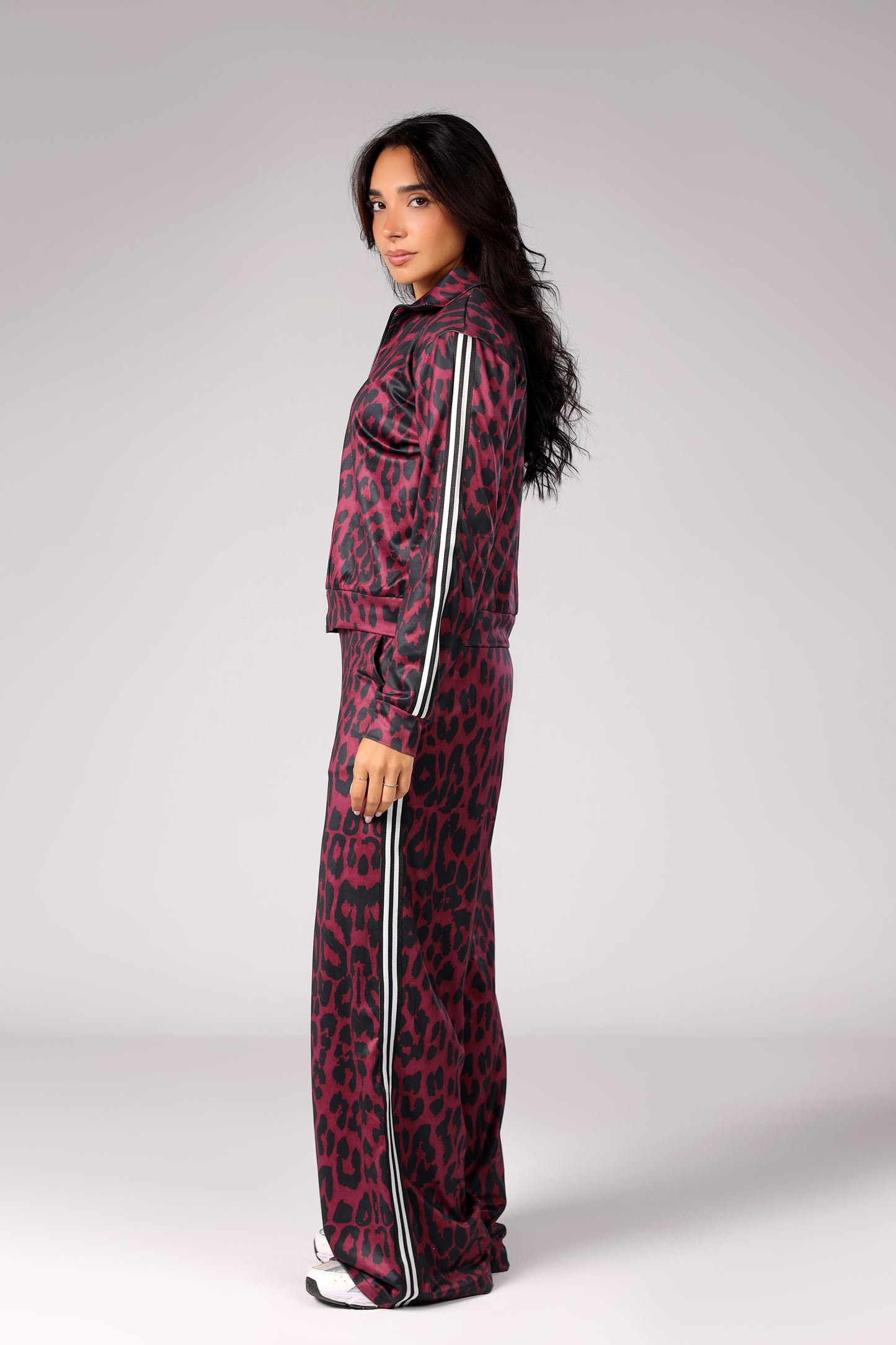 Zip-up Leopard Set - Burgundy