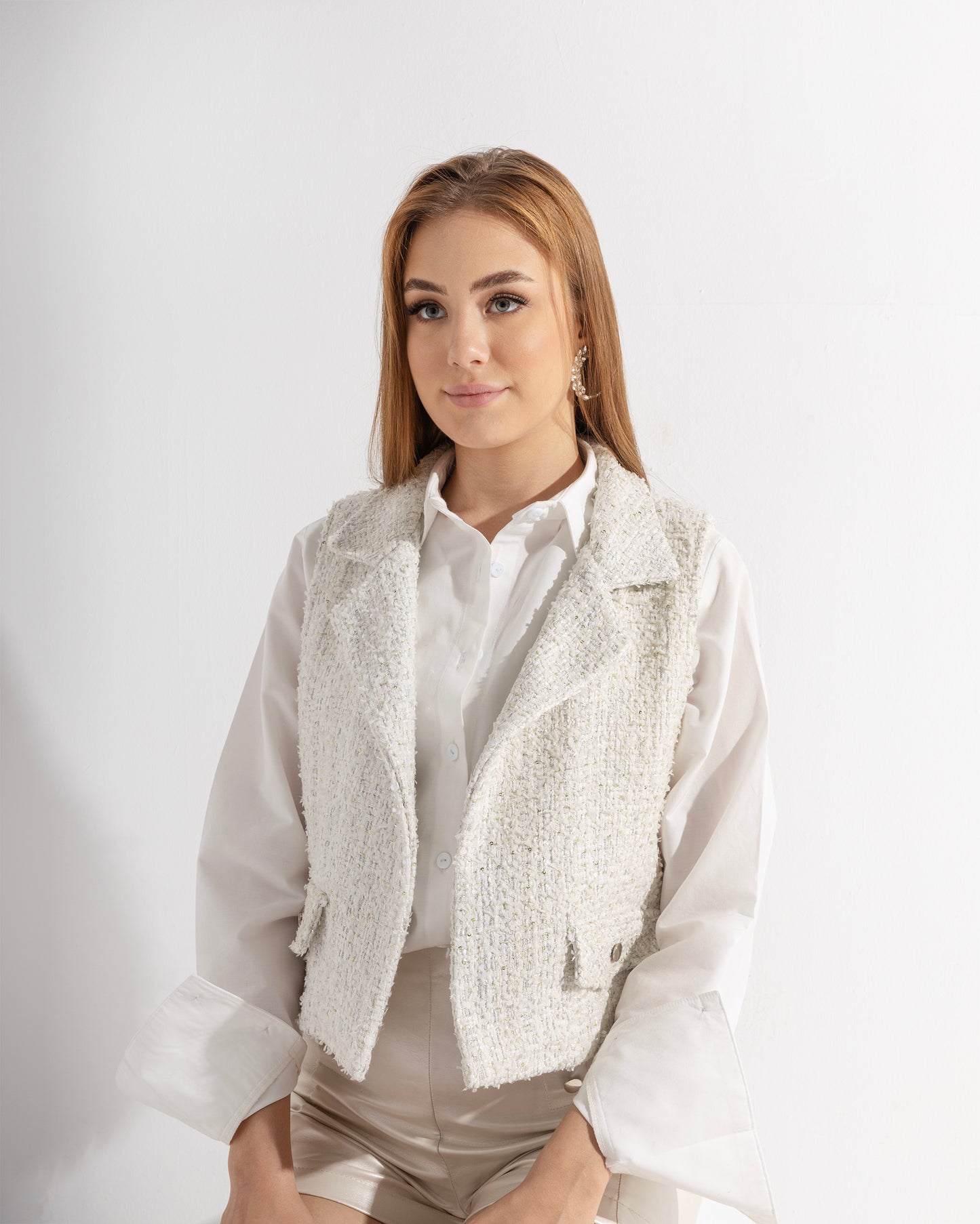 White Short Tweed Vest