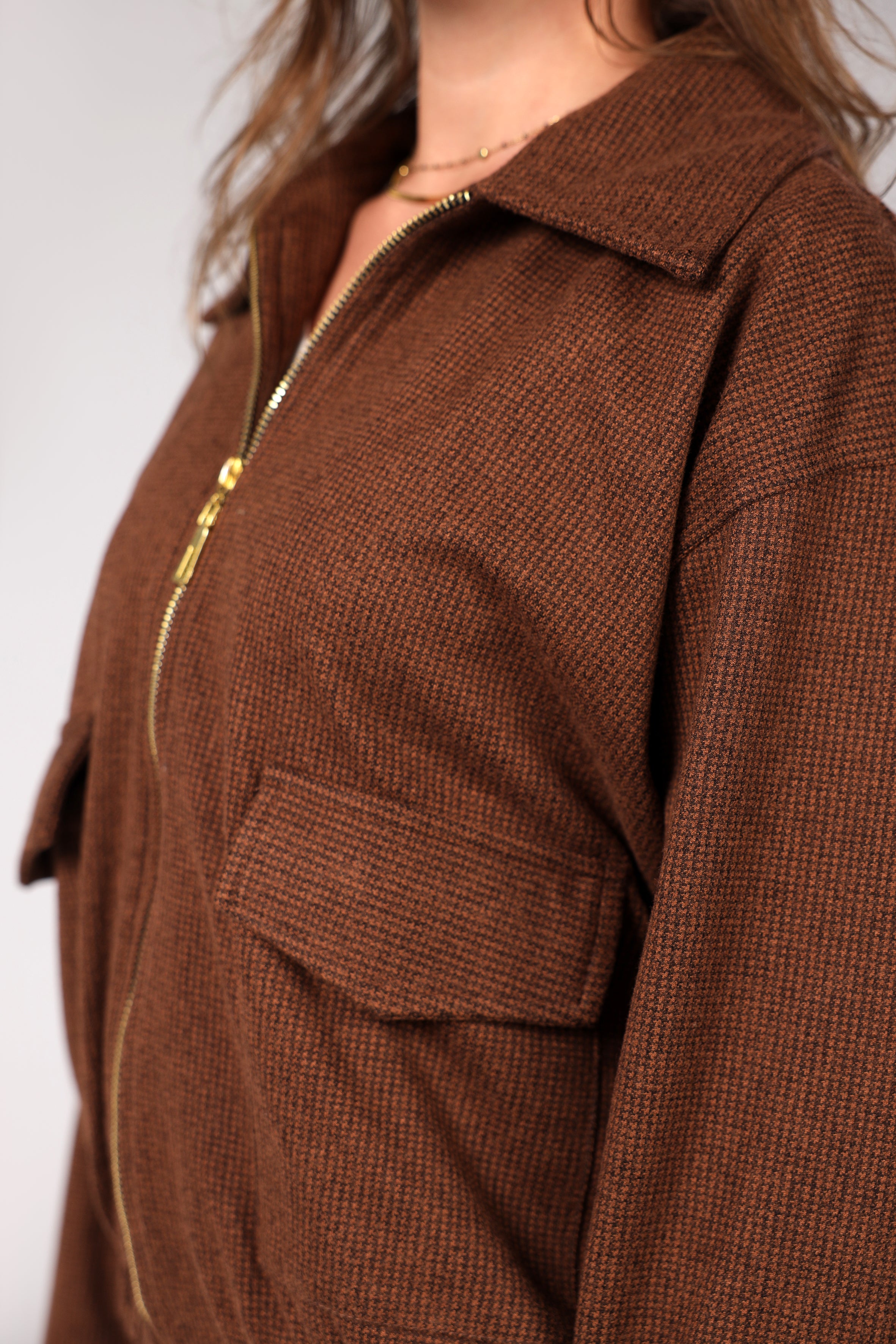 Woolen Zipper Jacket - Brown