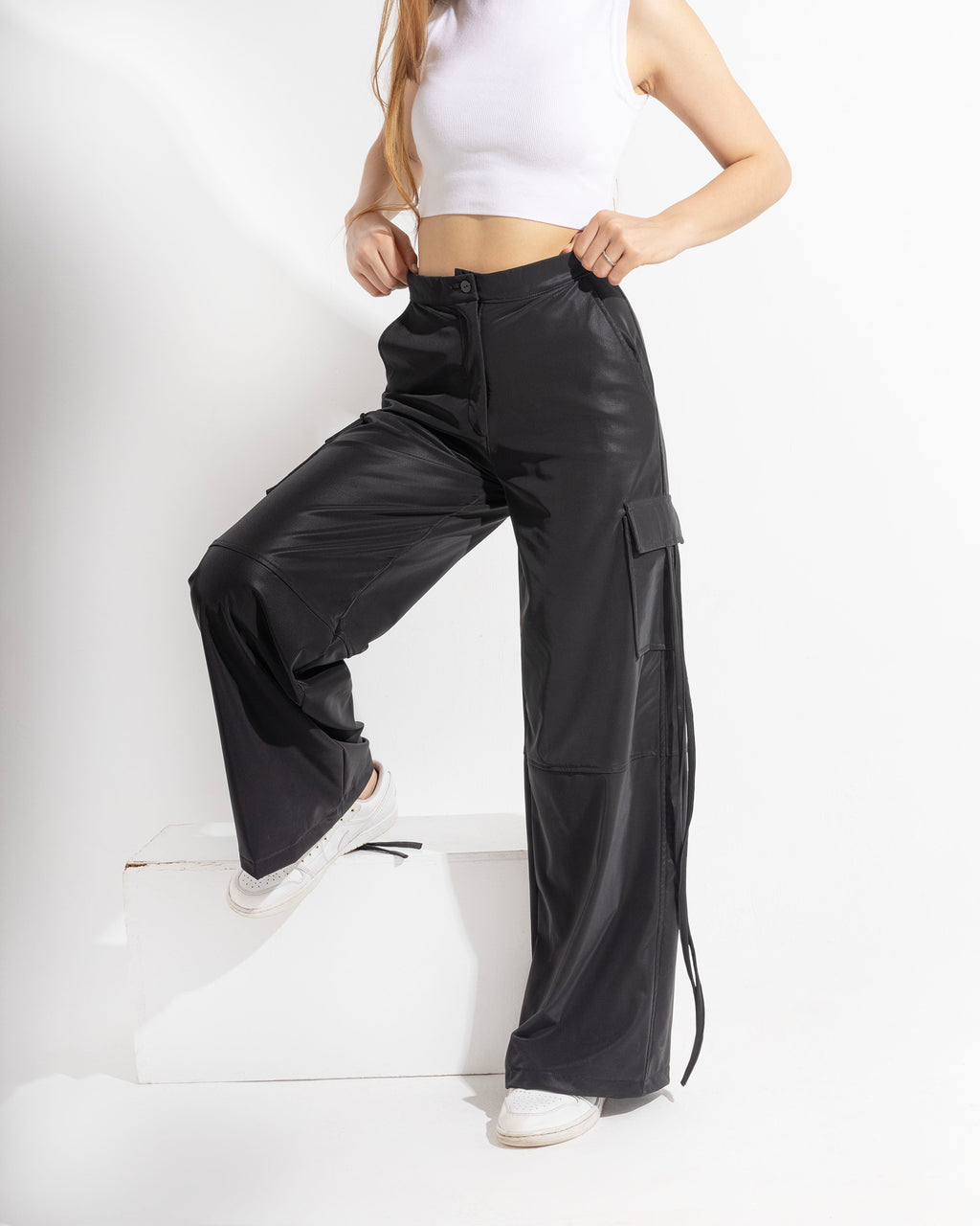 Black Leather Cargo Pants