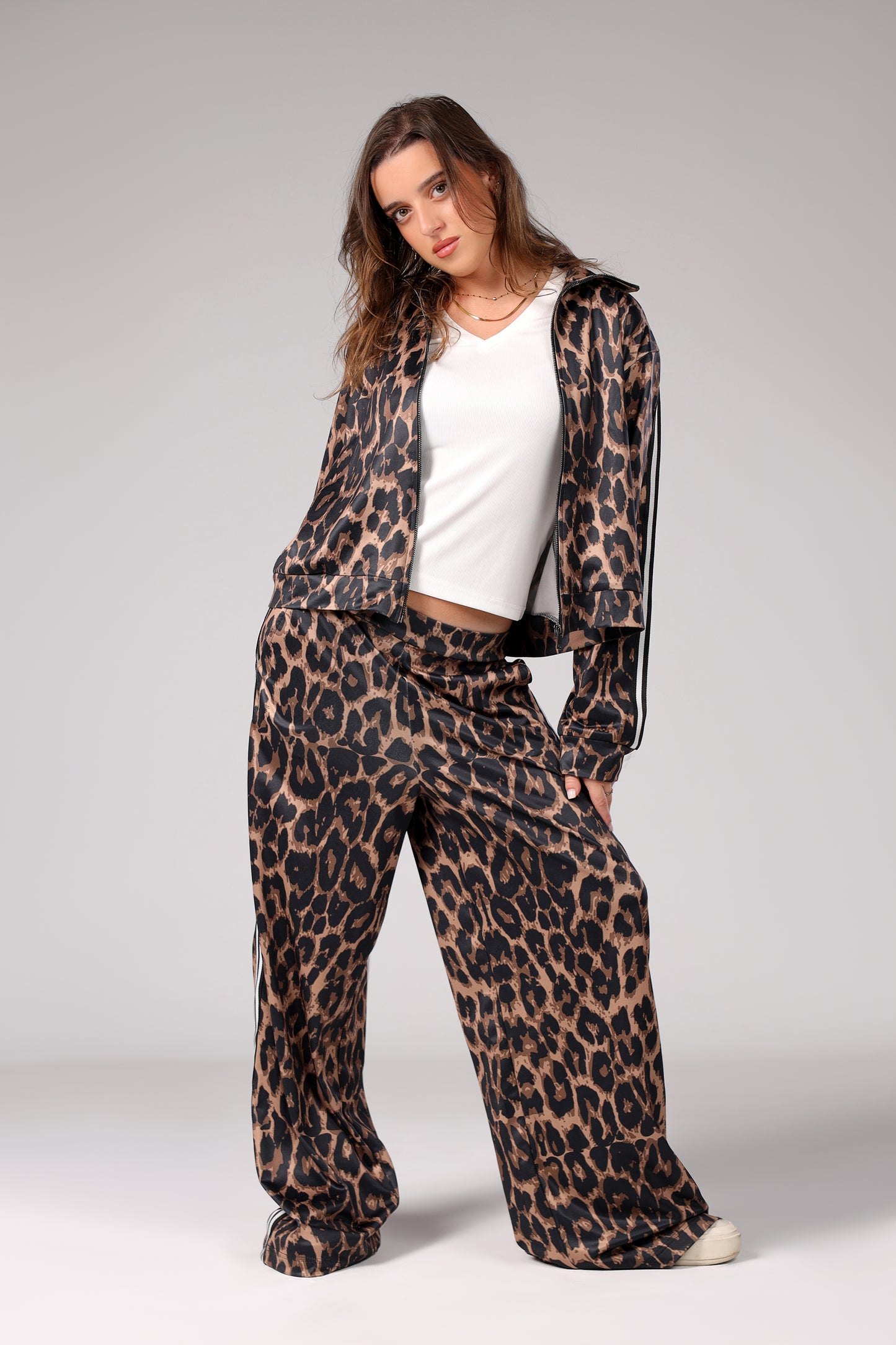 Zip-up Leopard Set - Brown