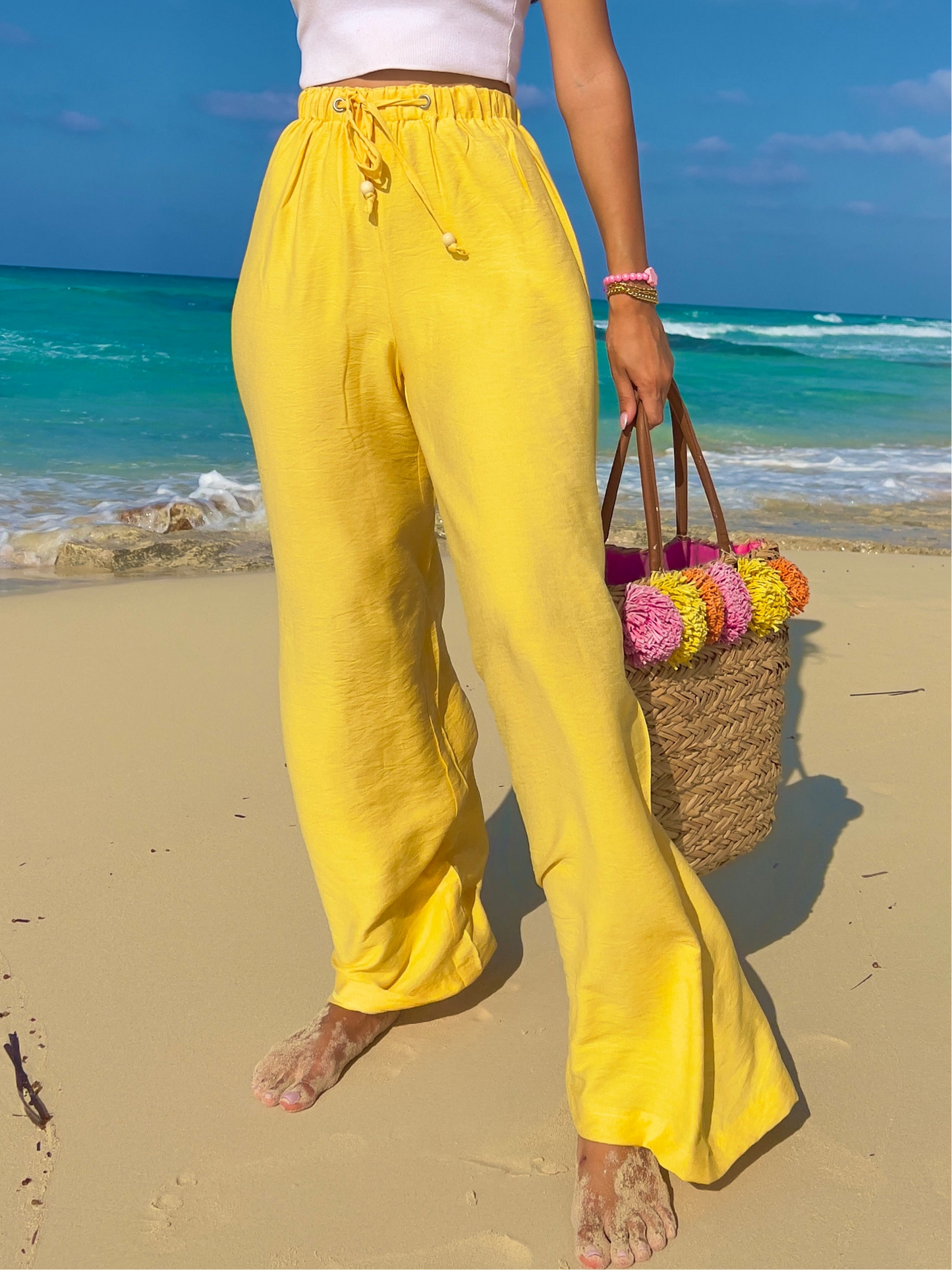 Yellow Wide Leg Linen Pants