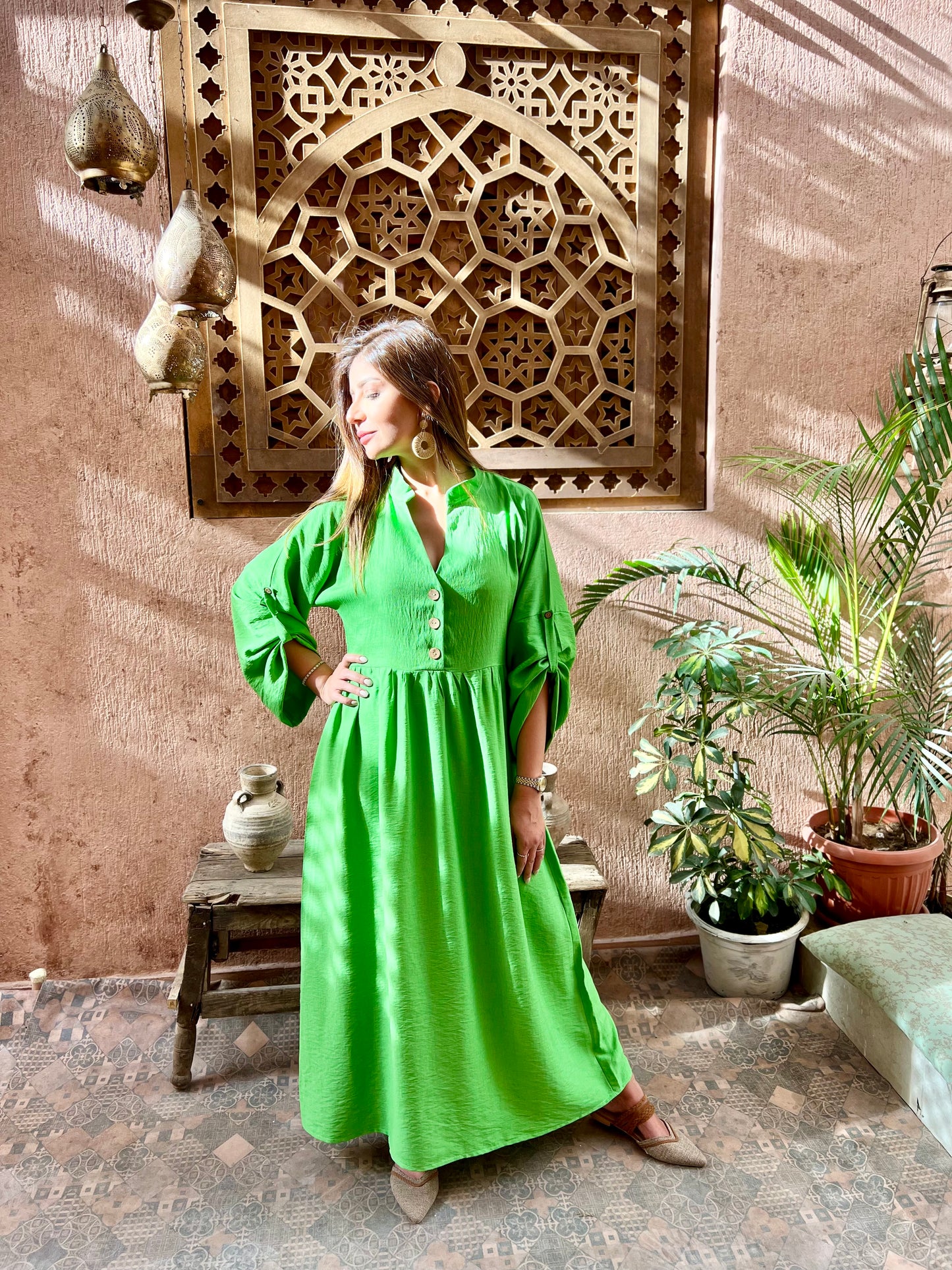 Green Linen Maxi Dress