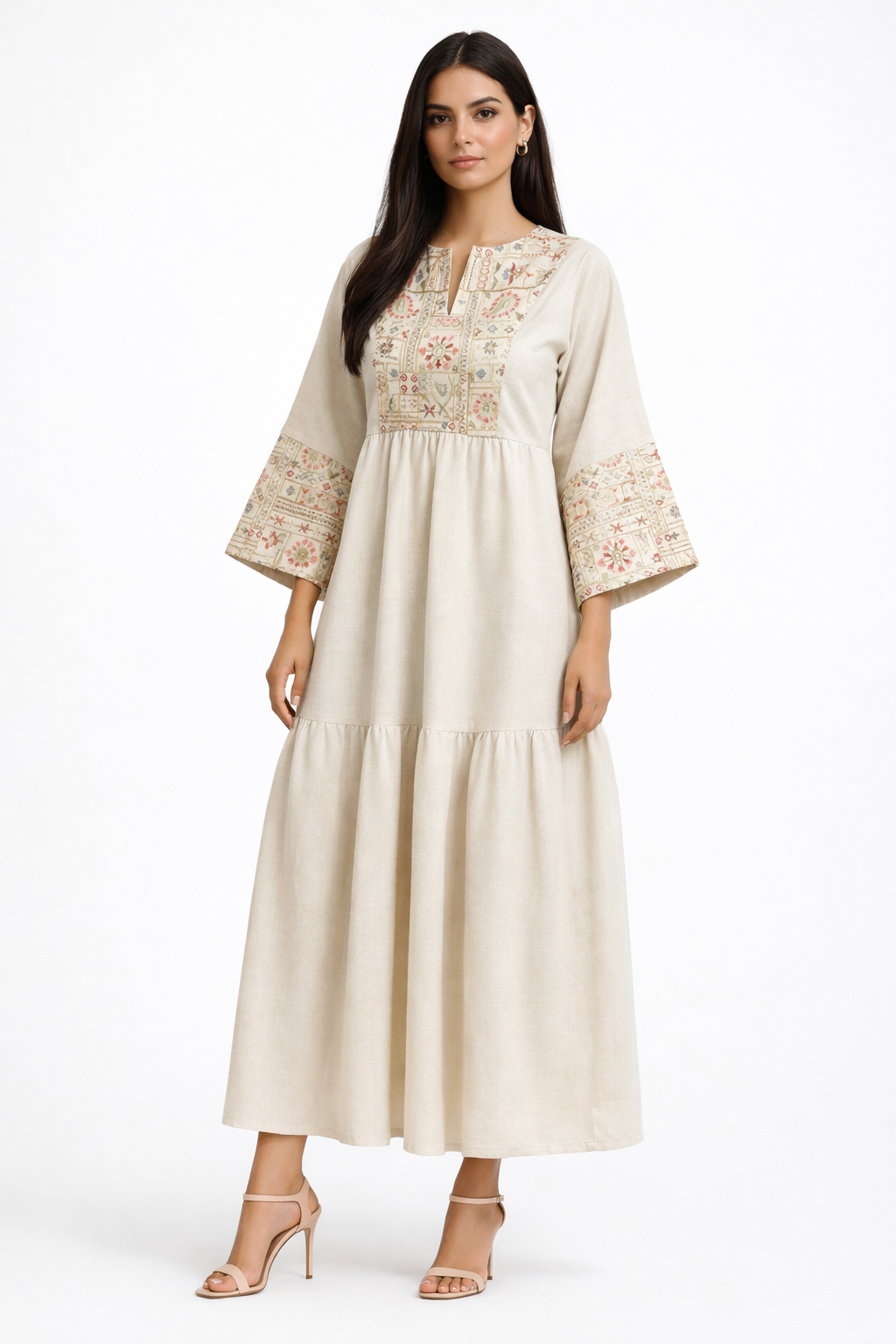 Linen Dress - Indian embroidery