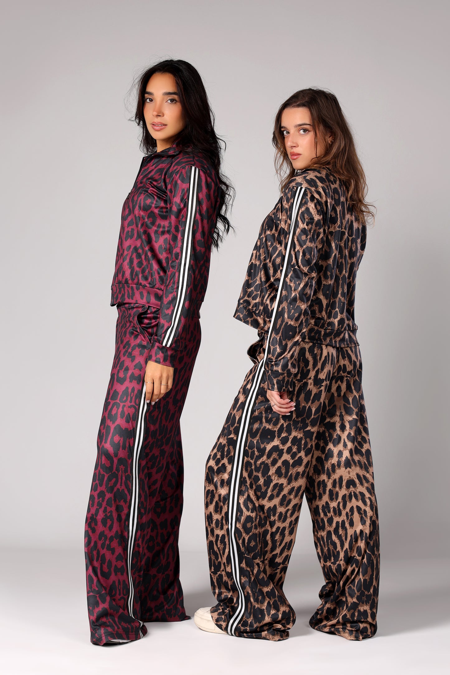 Zip-up Leopard Set - Burgundy