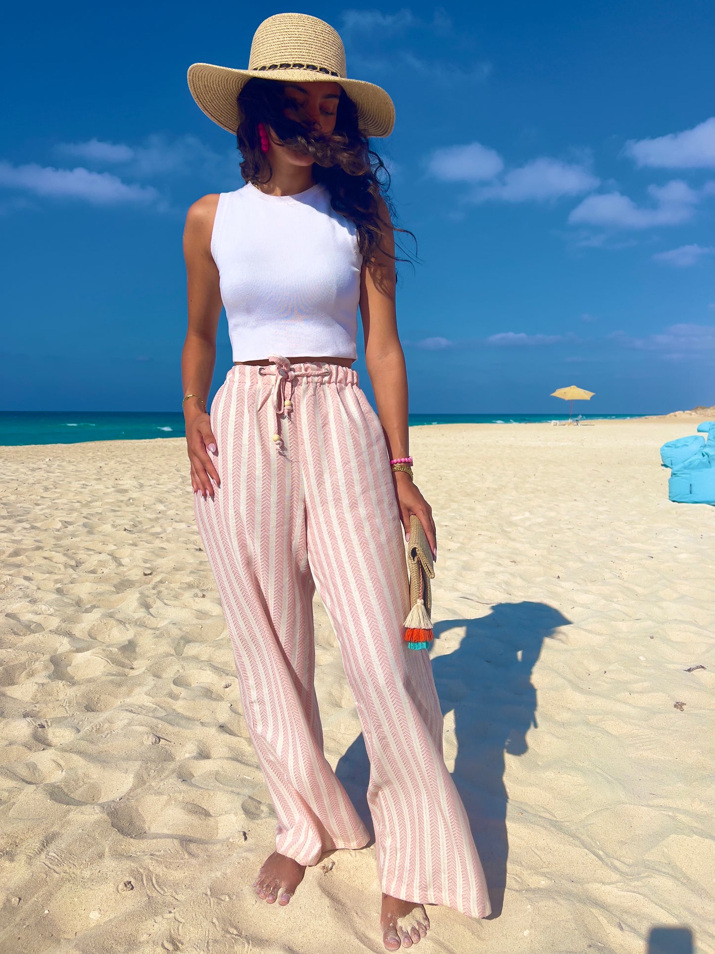 Pink Striped Wide Leg Pants