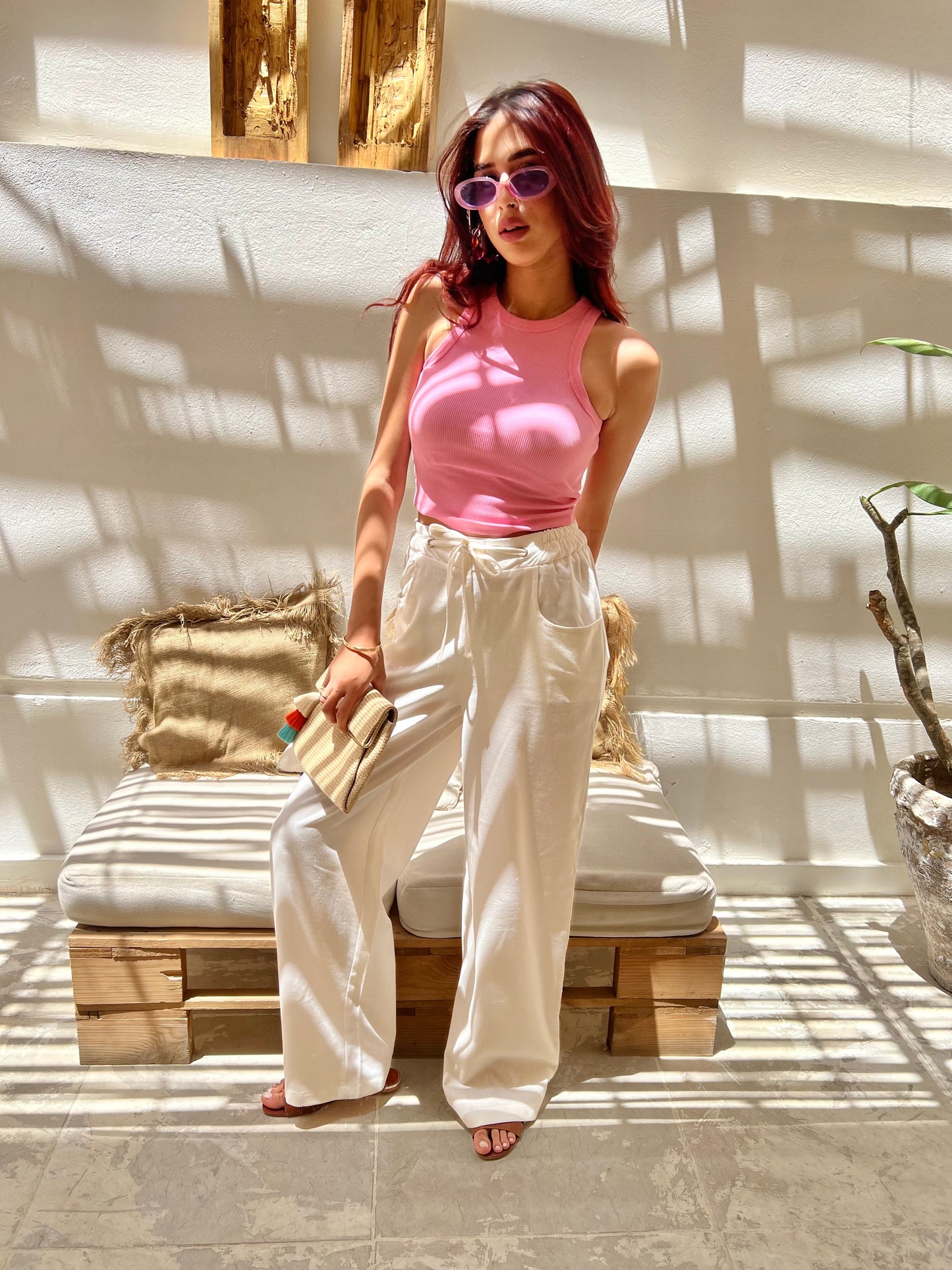 White Bloom Pants