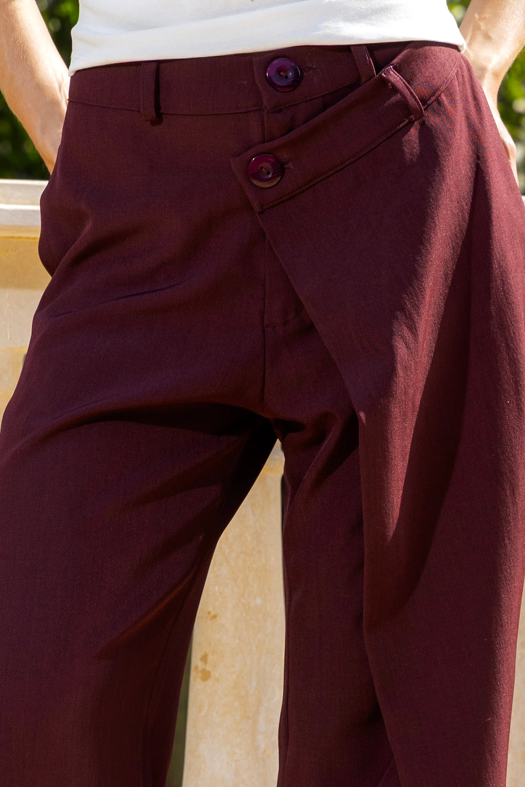 Asymmetry Statement Pants - Burgundy