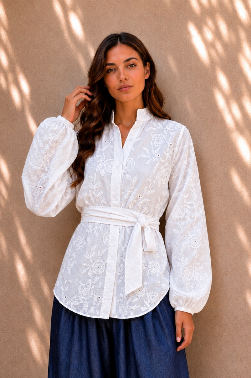 Blanc Fleur Embroidered Shirt