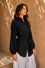 Botanica Embroidered Wrap Shirt - Black