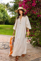 Bloomline Linen Dress - Beige