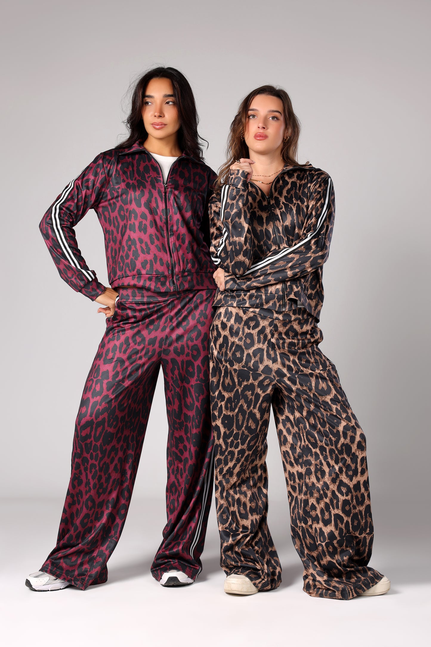Zip-up Leopard Set - Burgundy