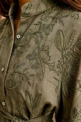 Botanica Embroidered Wrap Shirt - Olive Green